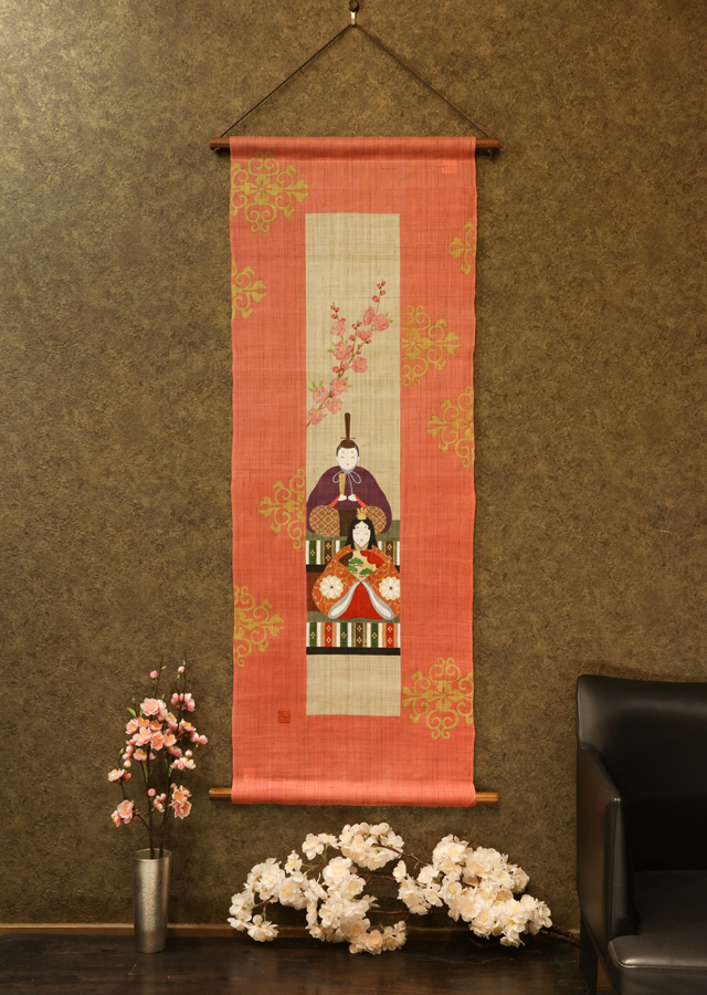 手染め麻タペストリー「短冊桃雛」 [京都洛柿庵オンラインショップ]
