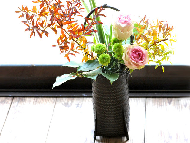 網代花籠 丸/インテリア/花入れ/華道具/花器/竹/国産/日本製 竹かご