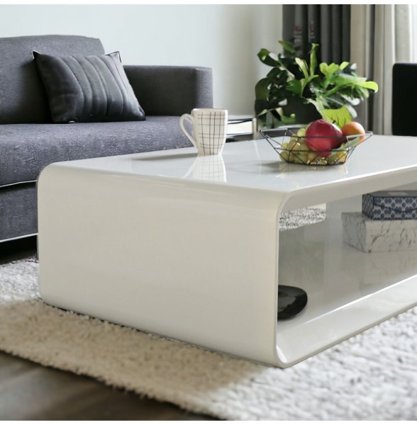 曲線センターテーブル 幅120cm ホワイト フルグロス HOBANG｜モダン