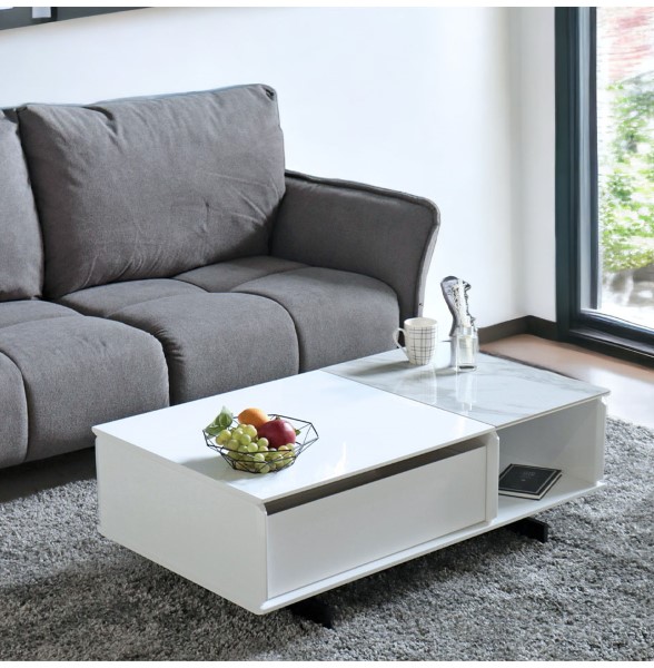 センターテーブル 引き出し付き 大理石柄＆ホワイト HOBANG｜モダン