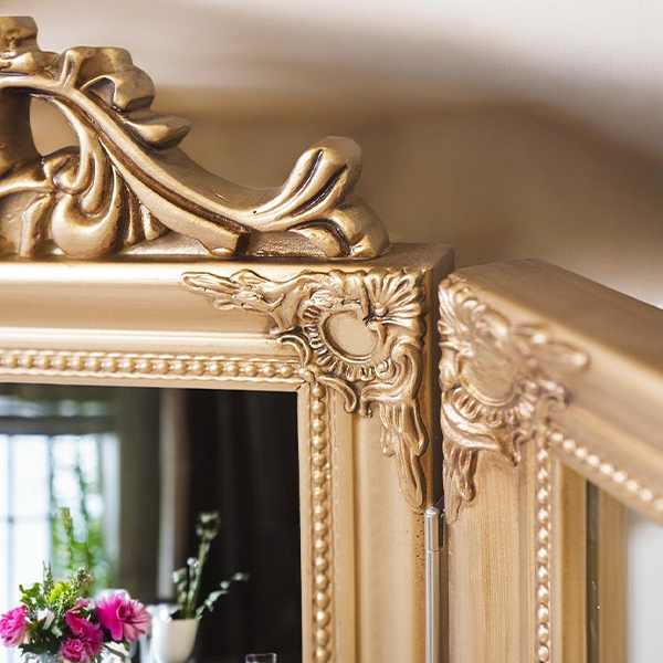 全3色】ロココ調 卓上型 スタンディングミラー 三面鏡 チャーチル