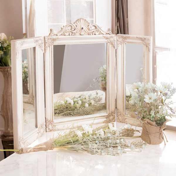全3色】ロココ調 卓上型 スタンディングミラー 三面鏡 チャーチル