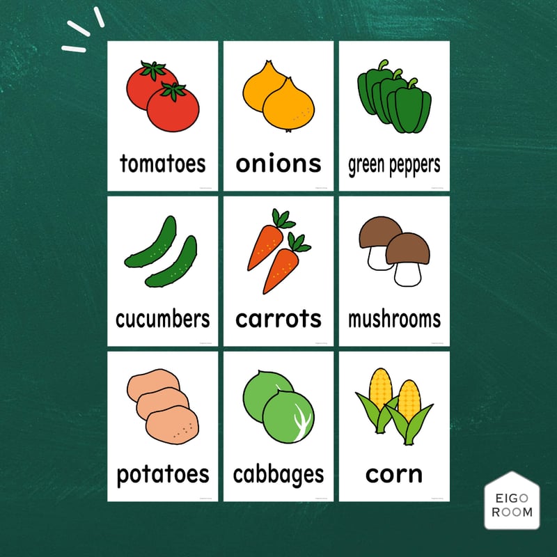 絵カード〈『Let's try!1・2』完全対応◎ Vegetable Flashcards