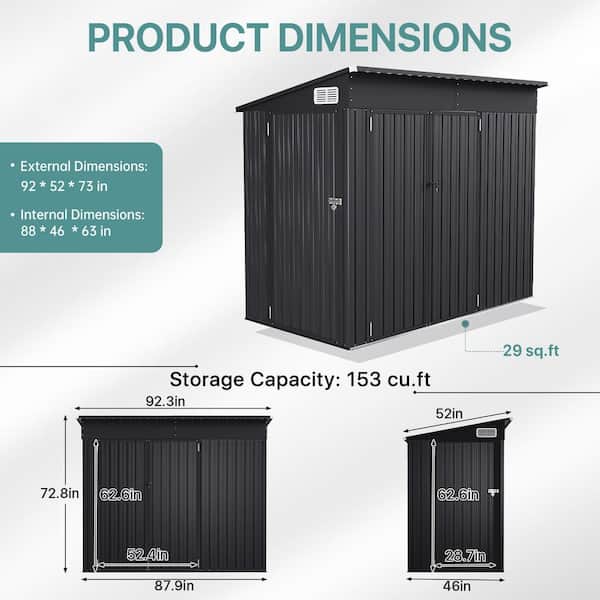 Sizzim 8 ft. W x 4 ft. D Outdoor Metal Lean to Storage Shed with