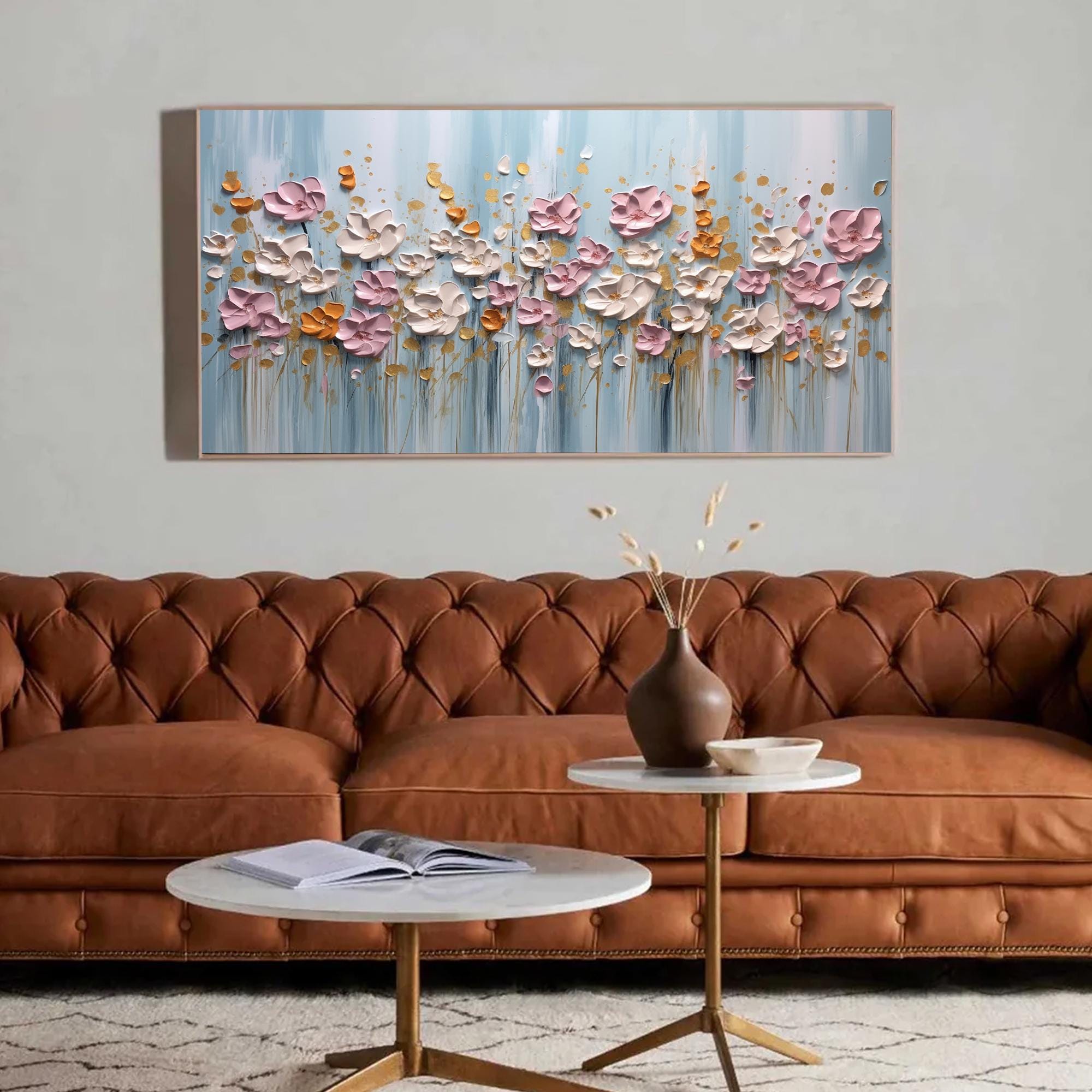 Textured Floral Art – Soft Pink and White Flower Wall Art with