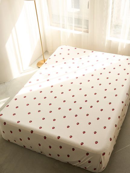 Sleep】ストロベリー柄BOXシーツ（ダブル）(ボックスシーツ・敷き