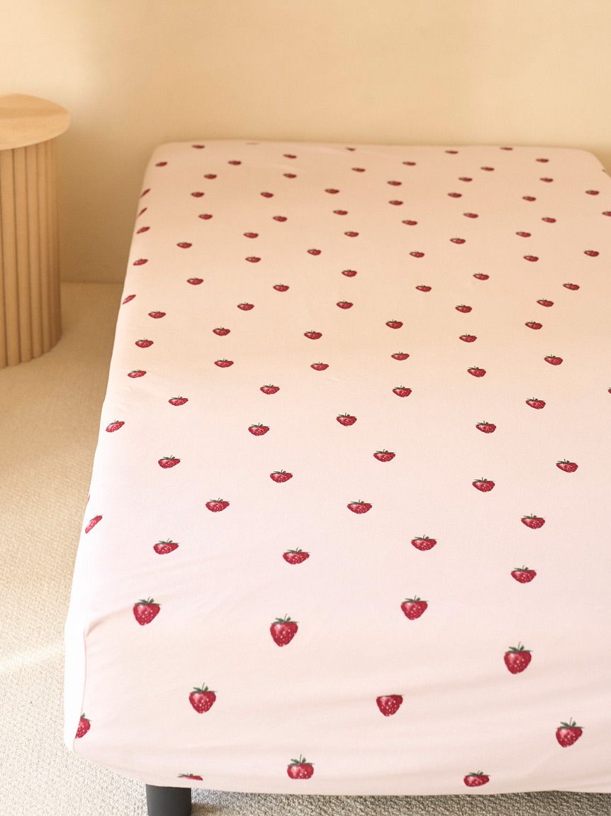 Sleep】ストロベリー柄BOXシーツ（ダブル）(ボックスシーツ・敷き