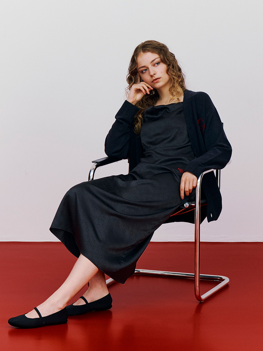 JOEL ROBUCHON】サテンジャガードカップインキャミワンピース