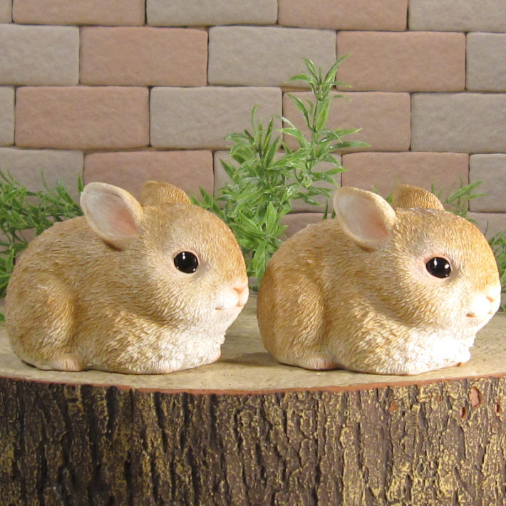 うさぎ 置物 リアル ミニうさぎ 2体セット 茶 動物オブジェ ガーデン