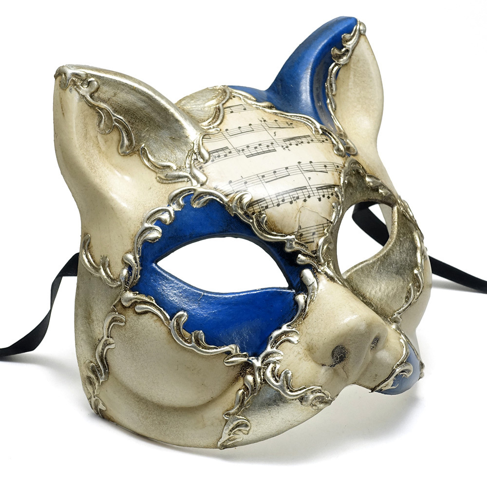 イタリー製 マスケラ 仮面 【Gatta】猫型 cat お面 ネコ ブルー
