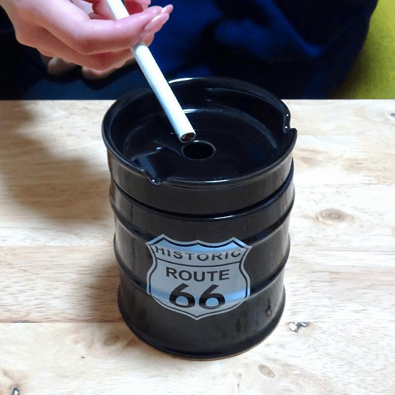 ドラム缶灰皿 喫煙具 Route66 タバコ ブラック 小物入れ アメリカン