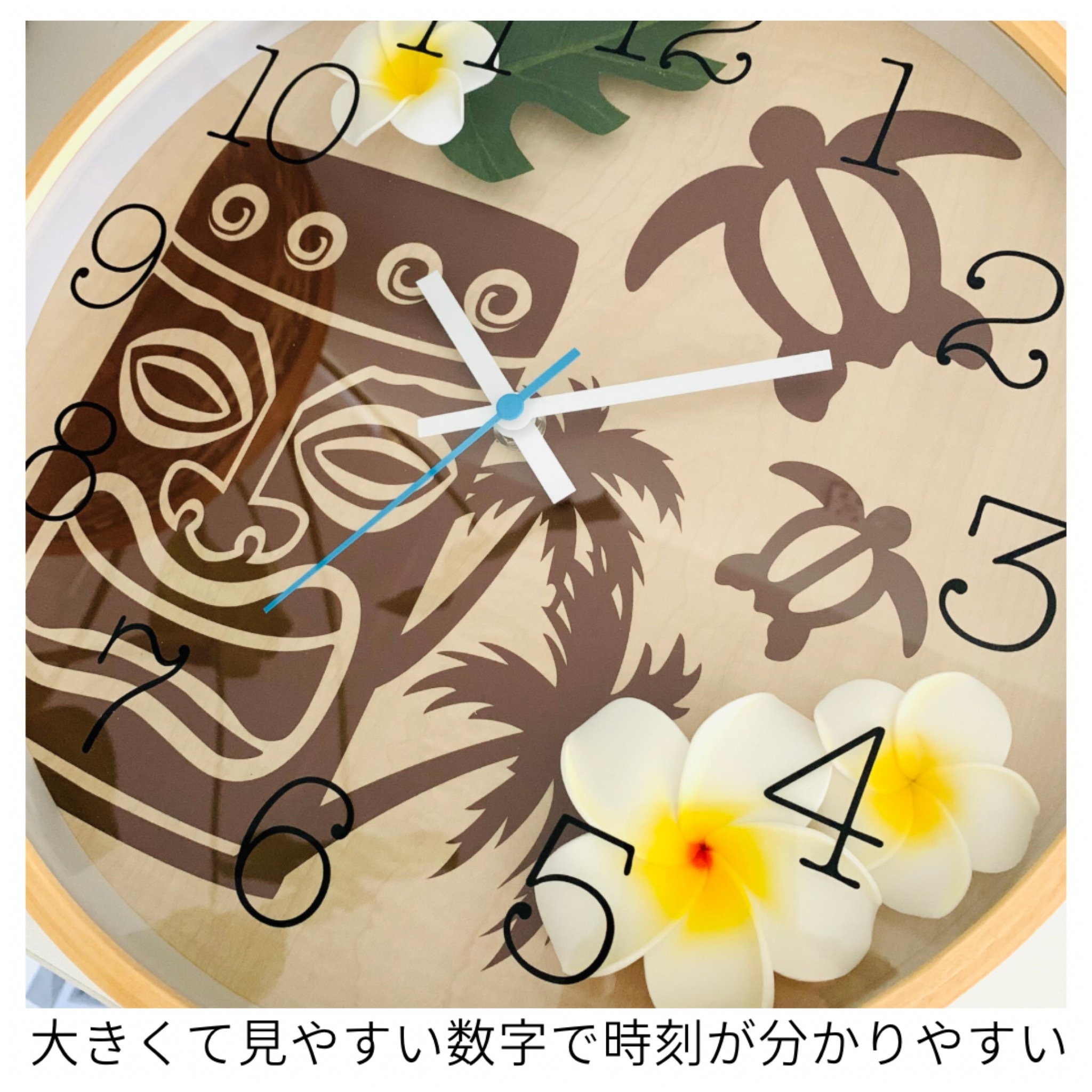 ハワイアン 壁掛け時計 おしゃれ インテリア 連続秒針 静音 ティキ