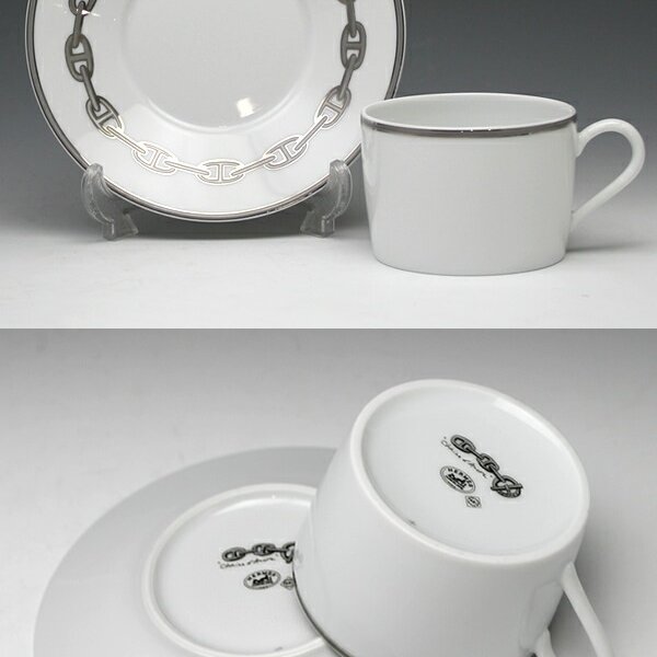 エルメス シェーヌダンクルプラチナ 4116 ティーカップ＆ソーサー 2P