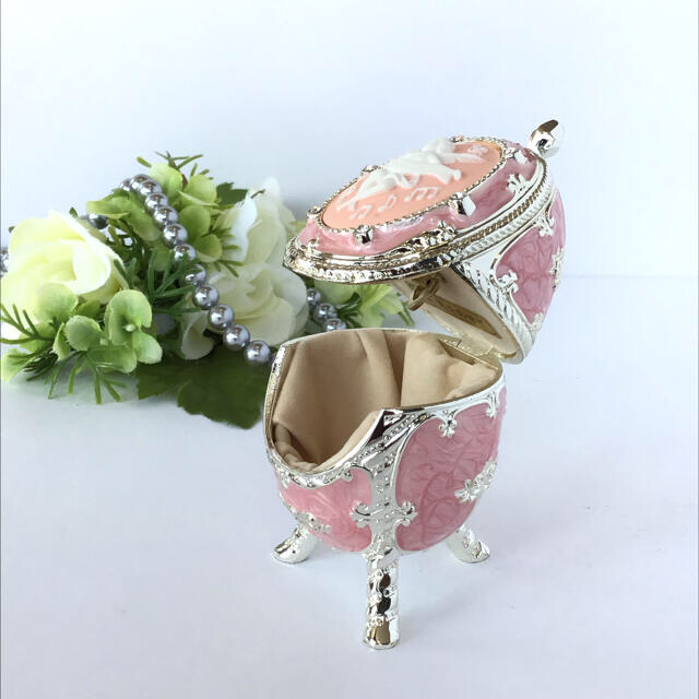 No.129 【日本製】エッグ型宝石箱オルゴール「カメオ天使ピンク」の