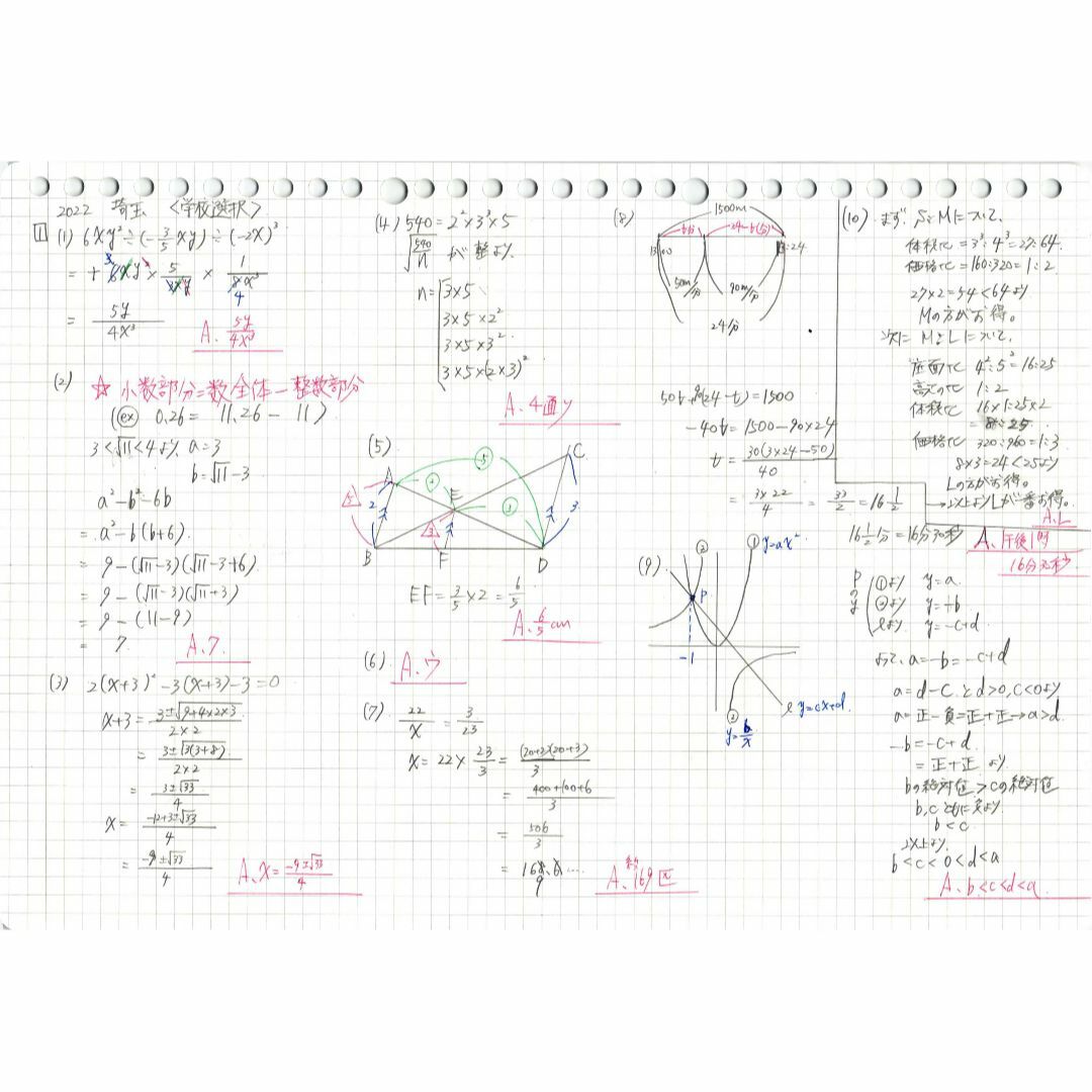 塾講師オリジナル 数学解説 埼玉 公立高 2024年度用 2020-23は動画付の