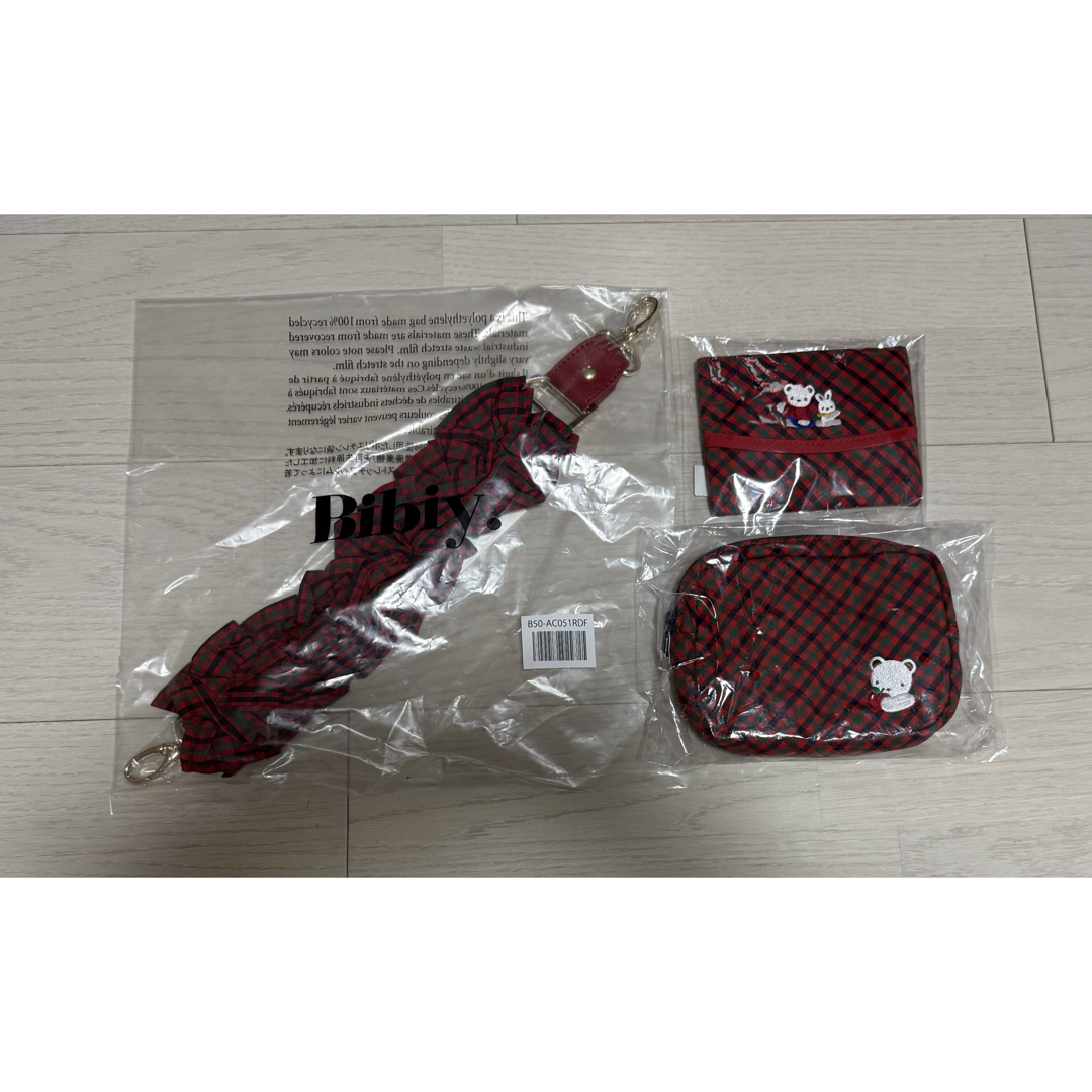 ファミリア ビビィ bibiy フリル付きストラップ 赤黒 チェック Bibiy