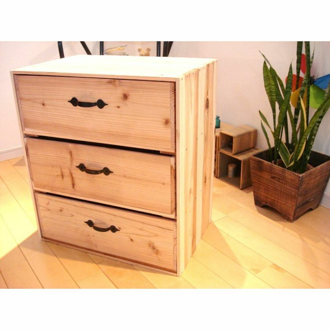 ☆送料無料☆オーダー可能☆木製3段引き出し/無垢材サイズ変更可能