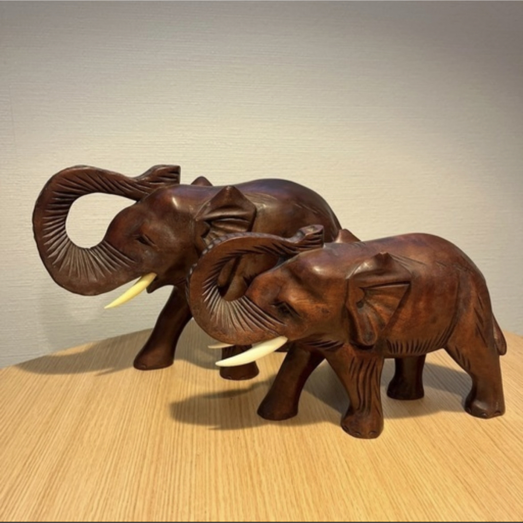 象 ゾウの親子 木彫り 昭和レトロ 置物の通販 by ここ's shop｜ラクマ
