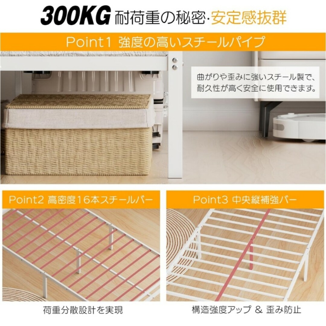 ベッドフレーム シングル ベッド 宮棚 2口コンセント USB&Type-C