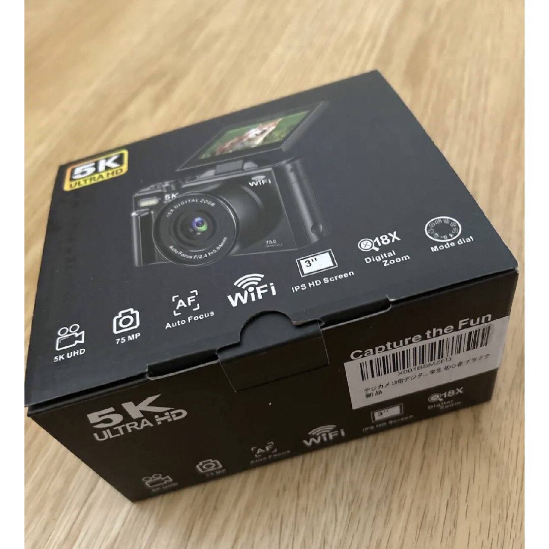 新品！デジカメ コンパクト 5k ブラック 軽量 180度回転画面 自撮り大