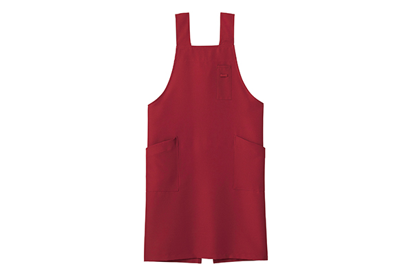 H型胸当てエプロン（L）（レッド） 【業務用食材の仕入れなら八面六臂】