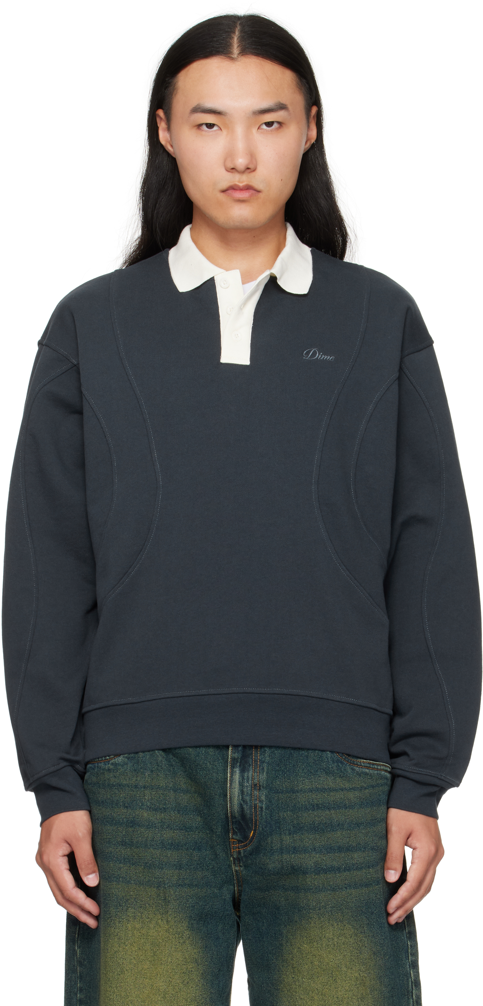 Navy French Terry Rugby Polo by Dime on Sale