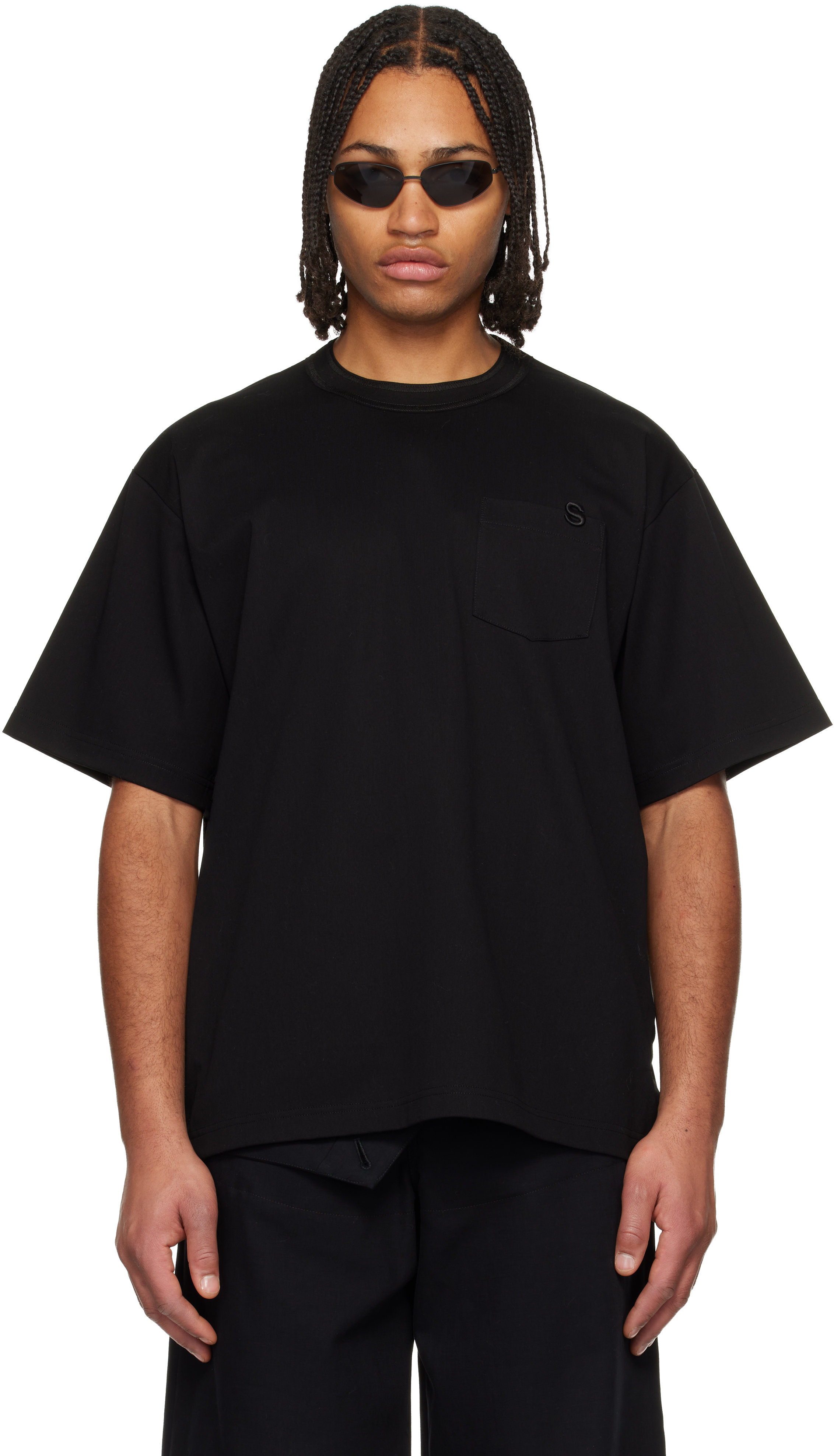 sacai: ブラック コットンジャージ Tシャツ | SSENSE 日本