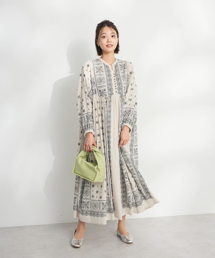 インド綿パネル柄ウエスト切り替えボリュームワンピース/CRAFT