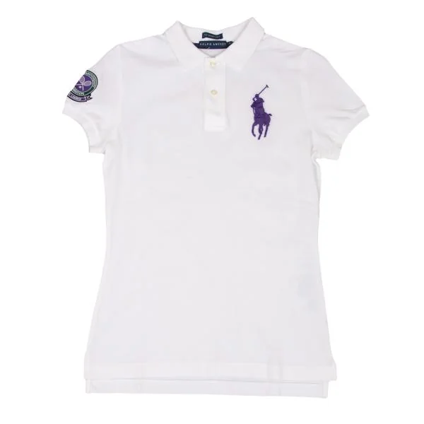 ラルフローレンRALPH LAUREN ポニー刺繍ポロシャツ 白紫S (K-147649)