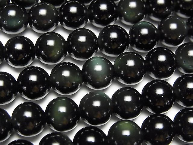 動画】グリーンオブシディアン ラウンド8mm 1連(約36cm) - 天然石