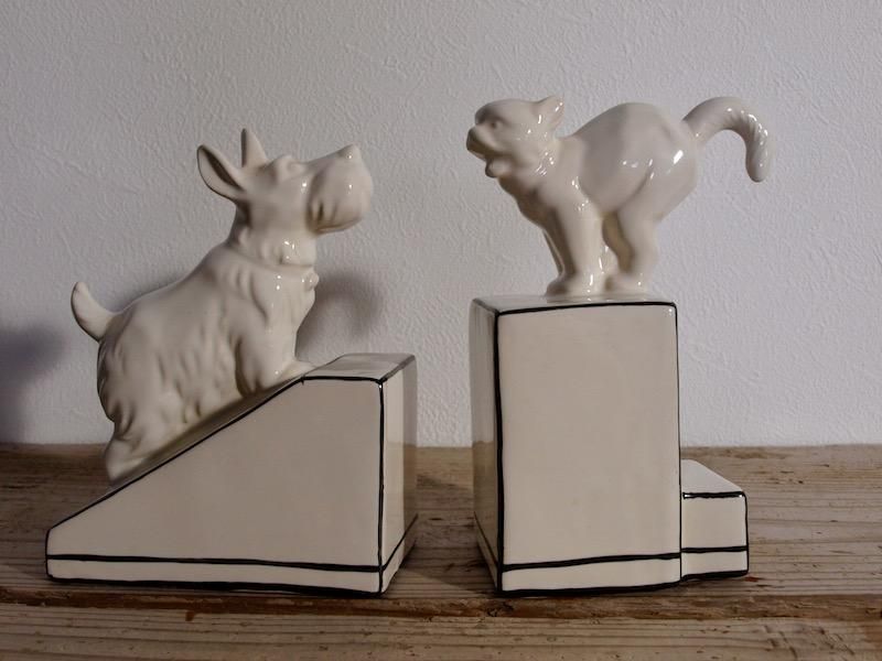 ヴィンテージ ブックエンド(陶器)犬と猫 - Baum's Antik Markt