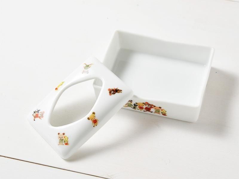 陶器ポケットティッシュケース くま柄｜Designed by Shinzi Katoh