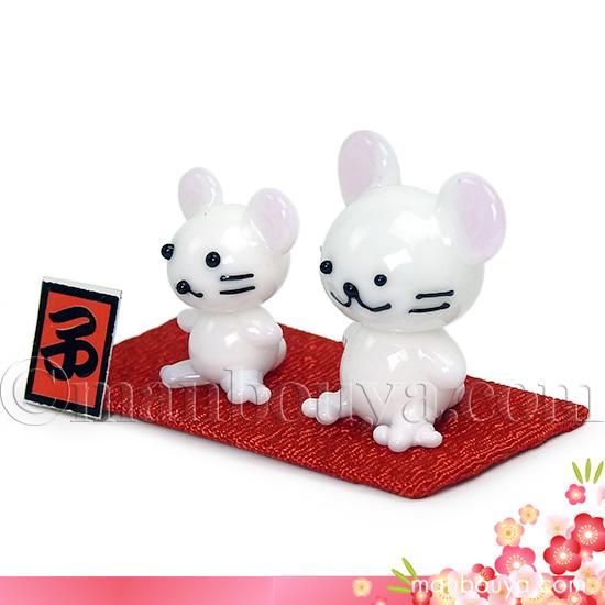 干支の置物 ネズミ 子 ガラス細工 ミニチュア 雑貨 正月飾り 十二支