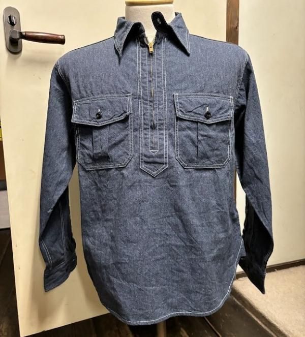 クッシュマン ミックスシャンブレー ハーフジップワークシャツ - TRAVIS