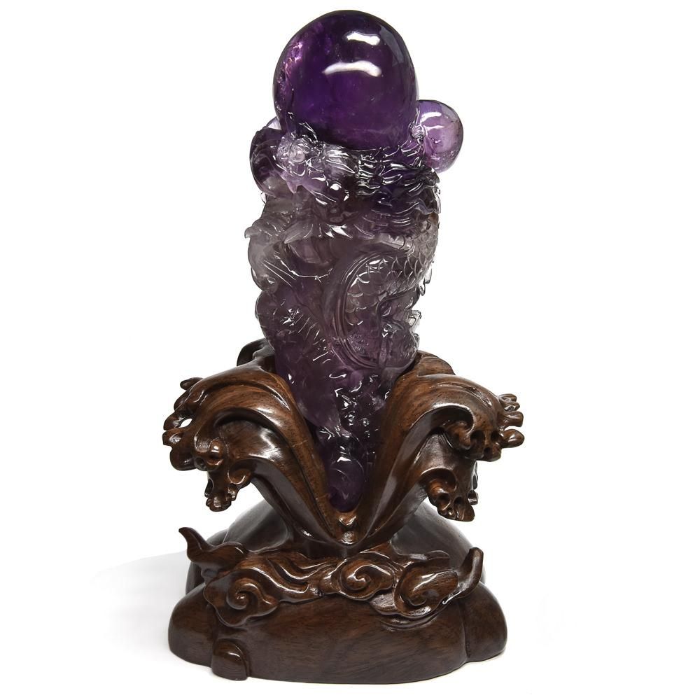 アメジスト 彫刻置物「龍」約260x150x110mm #NE554 - プレミアム天然石