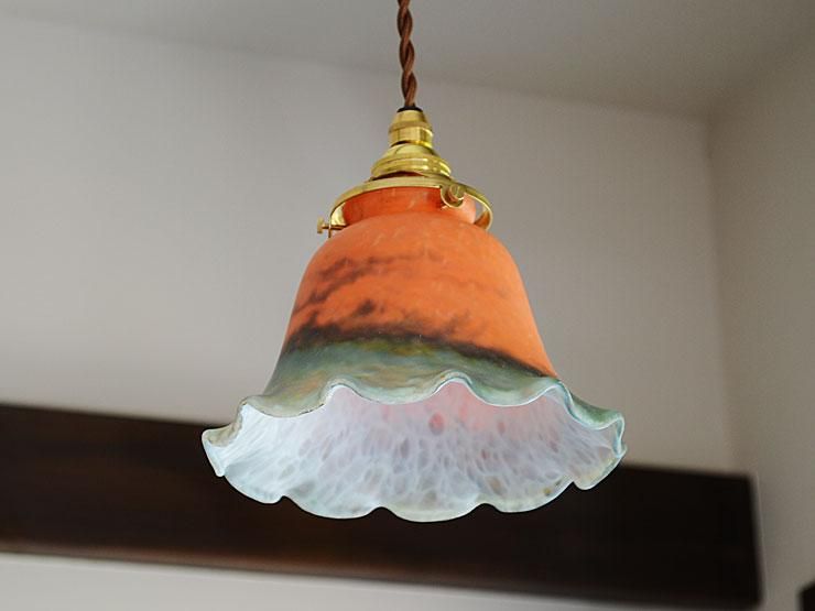オレンジガラスシェード ペンダントランプ｜アンティーク照明・ランプ