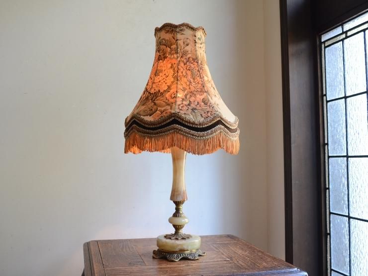 アンティーク シェード付 マーブル テーブルランプ（H52cm