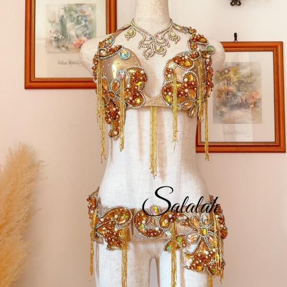 エジプト製 Amrデザイン オリエンタルブラ＆ベルト ゴールド md2535