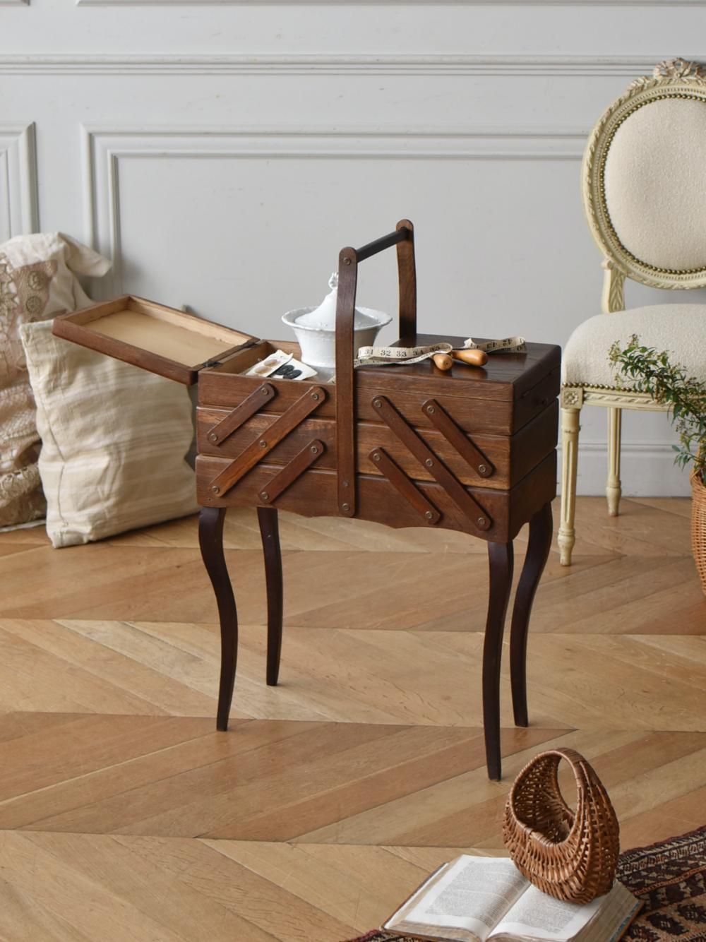 フレンチソーイングボックス 猫脚ソーイングボックス.6 アンティーク