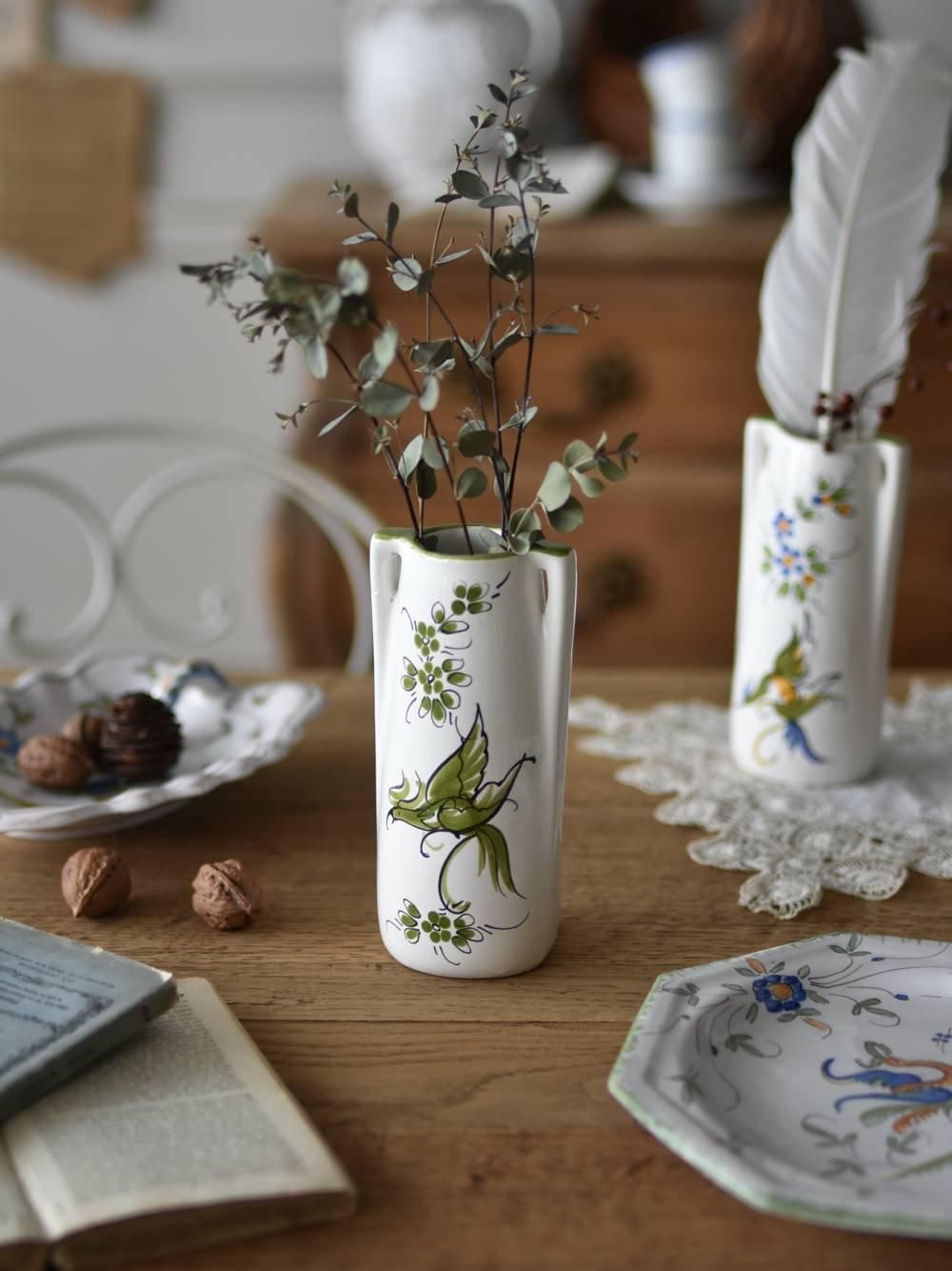 フラワーベースB.Moustiers フランス アンティーク 花器 花瓶 Moustiers