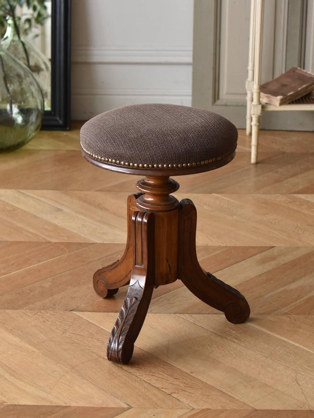 ピアノスツール.brown2 フランスアンティーク家具 椅子 ファブリック