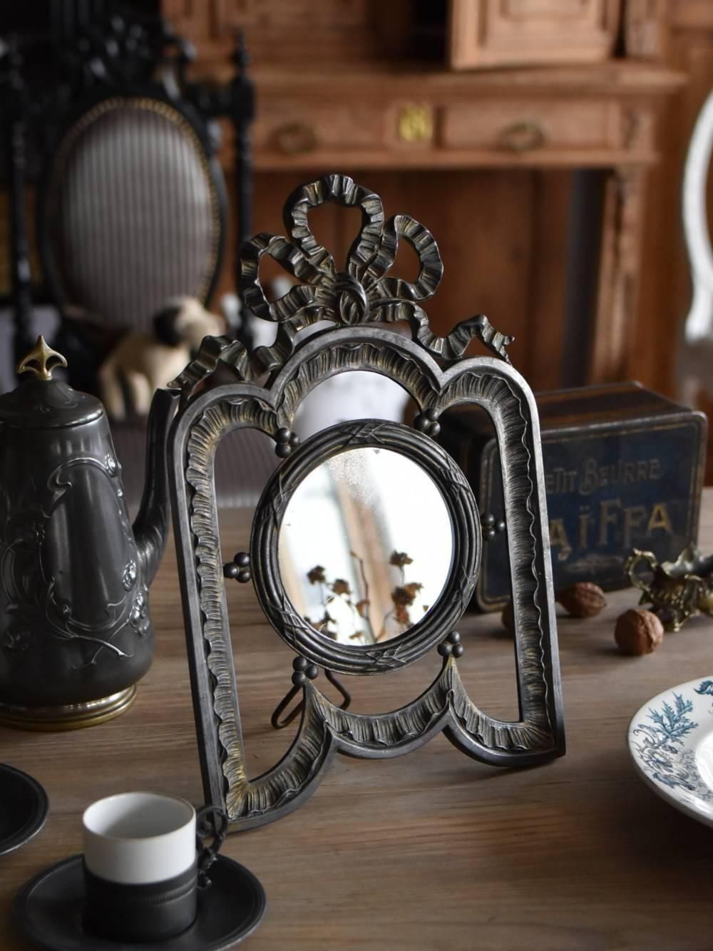 スタンドミラー.リボン3 フランスアンティークミラー インテリア 鏡