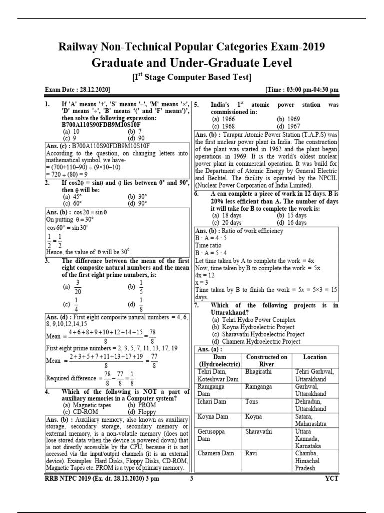 YCT 2022 RRB NTPC CBT 1st Stage Solved Papers English Medium