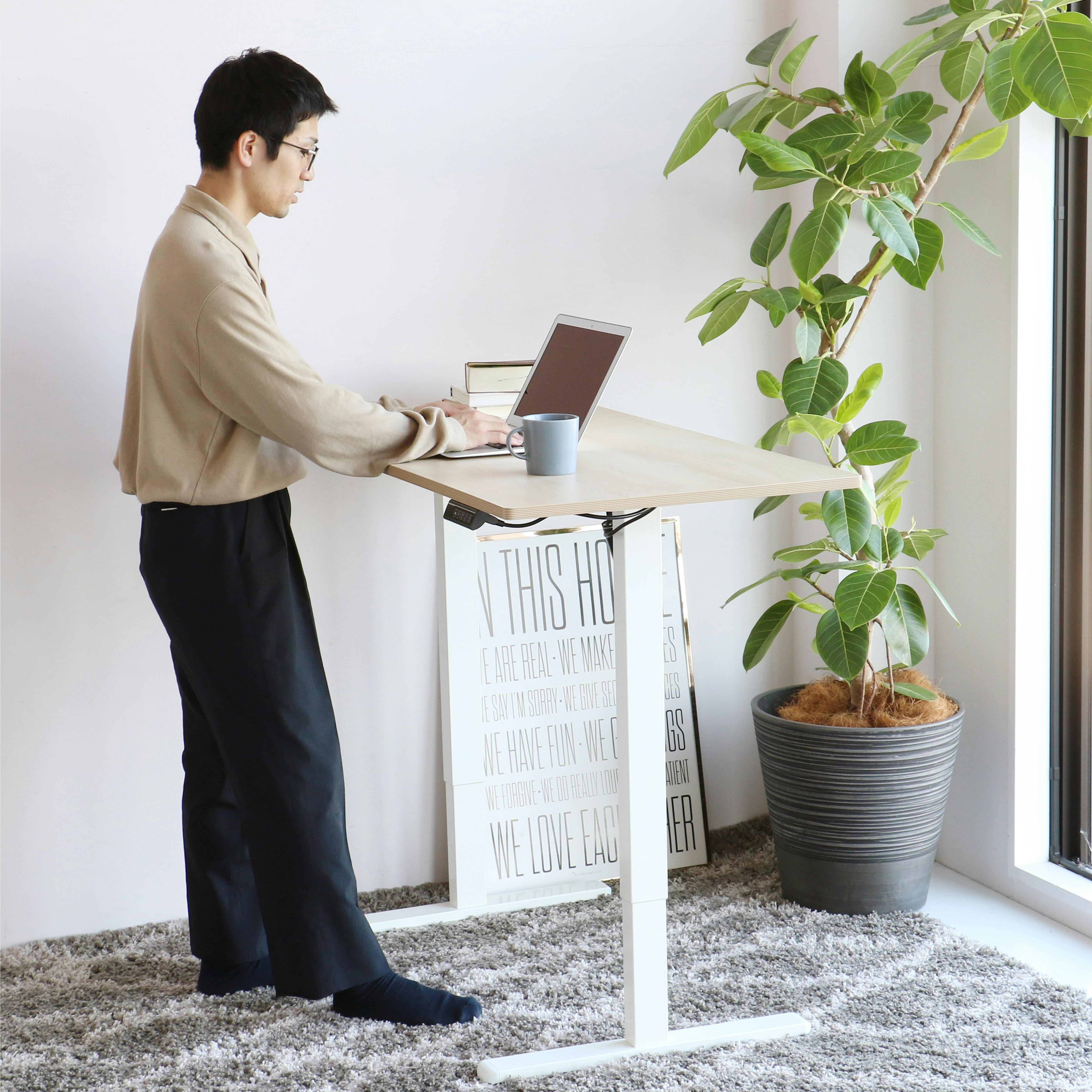 電動昇降デスク 在宅 オフィスデスク ナチュラルホワイト | ダイニング