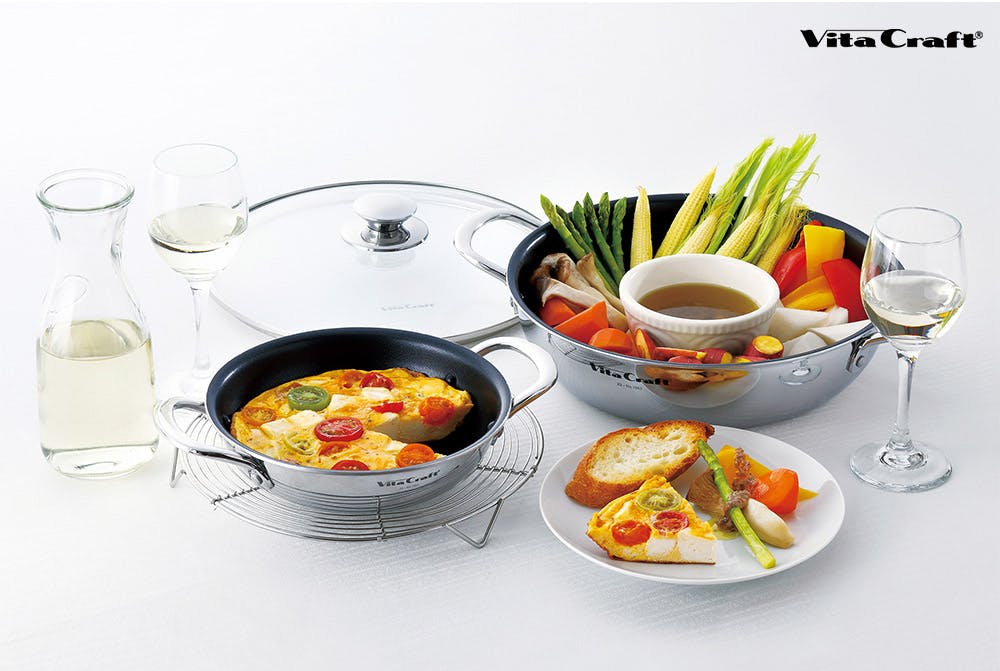 ビタクラフト テーブルパン 26cm ガラス蓋付き NO.1363 浅型 両手鍋