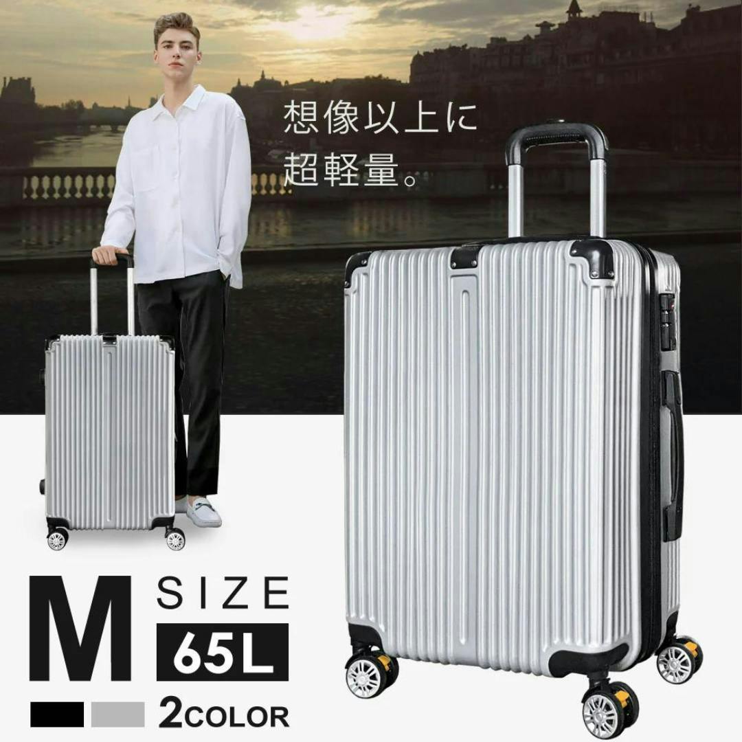 SunRuck ストッパー付 スーツケース Mサイズ 65L SR-DT065-SV シルバー