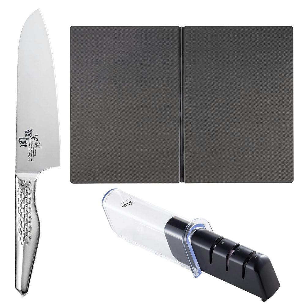 関孫六 匠創 三徳包丁 165mm シャープナー シートまな板 セット 貝印