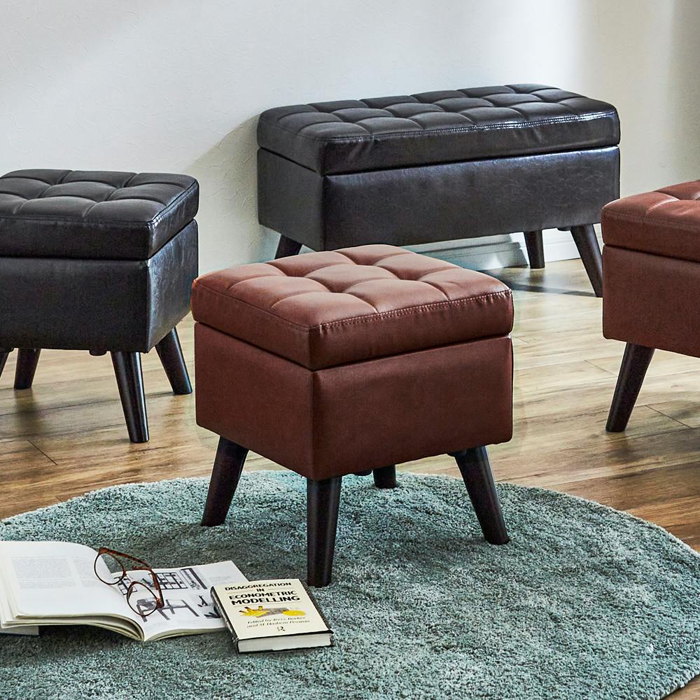 後藤家具物産 幅40cm 座面収納庫付きのレトロスツール マヤ/ブラウン色