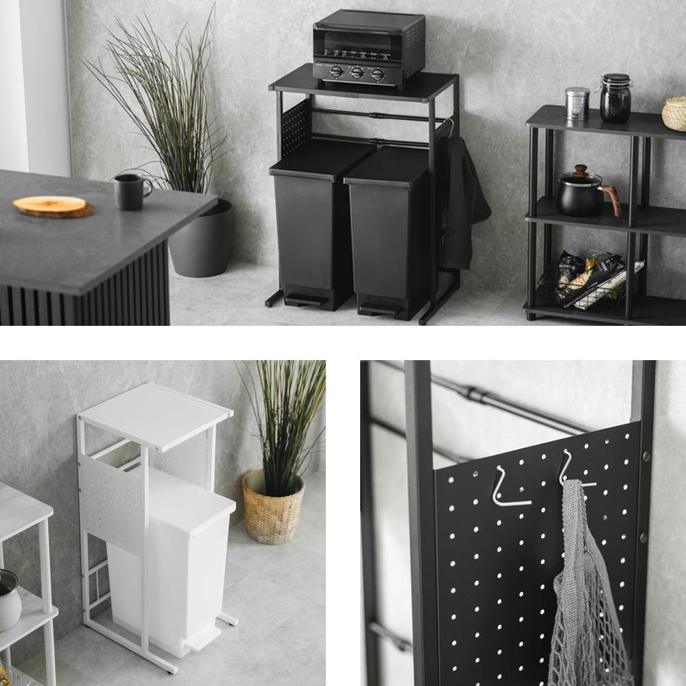 伸縮式 ダスト上ラック ブラック 62×46×85cm ゴミ箱 アジャスタブル