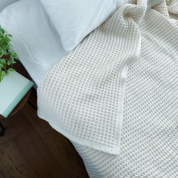 三井毛織/洗えるシルク混コットンワッフルケット シングル -マス目が